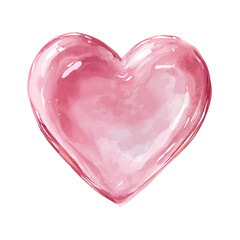 Watercolor translucent pink heart shape with highlights on a transparent black background
