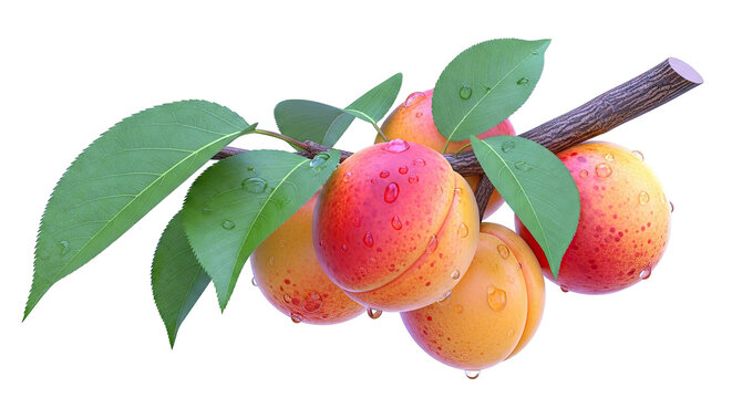 Apricots on a Branch with Water Droplets