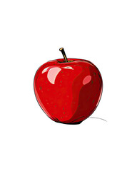 A vibrant, detailed illustration of a ripe red fruit with a glossy surface, and a stem against black