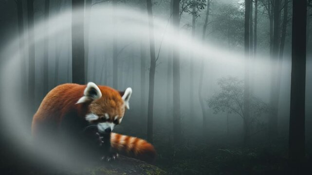 Misty Forest Red Panda Wildlife Animal