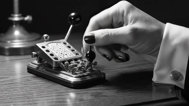 Hand operating vintage telegraph machine