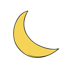 A cartoon depiction of a yellow crescent moon, set against a dark, black background