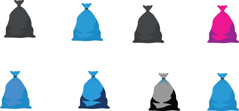 Garbage bin and trash bag vector icon set with recycling waste containers isolated on white background