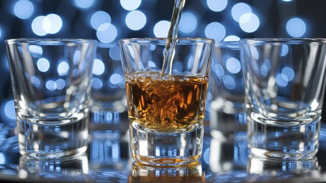 Alcohol poured into shot glasses
