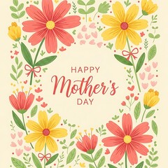 Happy Mothers Day Message Floral Illustration Cream Background
