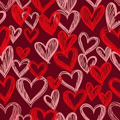 Vertical Heart Pattern Various Pink Shades Maroon Background