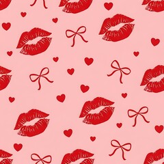 Red Lips And Red Bows Pattern Light Background