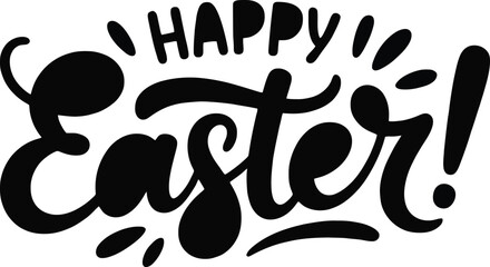 Happy Easter Handwritten Text with Flourishes and Dots