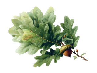 Artistic depiction of oak leaves and acorn against a black background