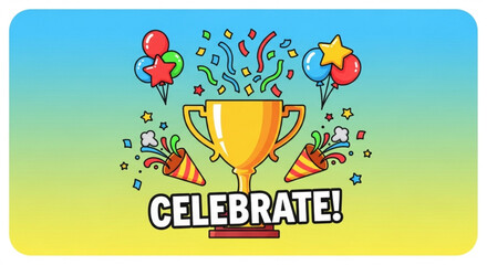 Obraz premium Vibrant celebration background with trophy and party elements