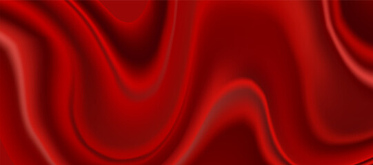 Obraz premium Realistic red silk top view vector background. Elegant and soft royal backdrop of shine flowing surface. Red luxurious background design. Vector illustration