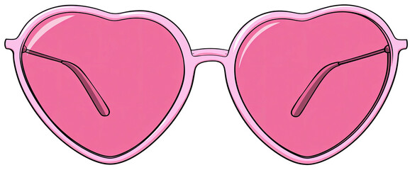 A pair of heart-shaped sunglasses, pink lenses and light pink frames against a black background