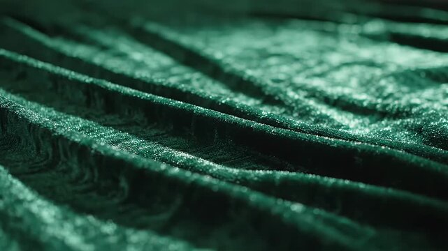 Close-up of luxurious emerald green velvet fabric with soft folds and textures.