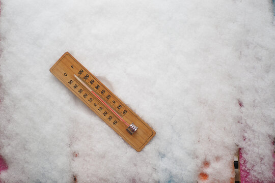 Snow covers thermometer in cold weather
