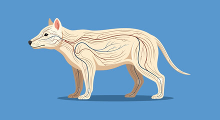 Fototapeta premium Detailed illustration of a canine anatomy on a blue background from a side view