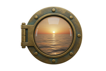 Golden Sunset View from a Brass Porthole on transparent background