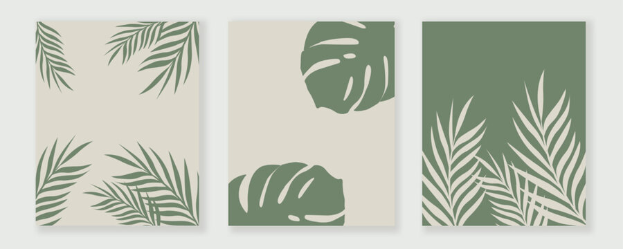 Modern tropical abstract botanical wall art vector poster wallpaper set EPS 10