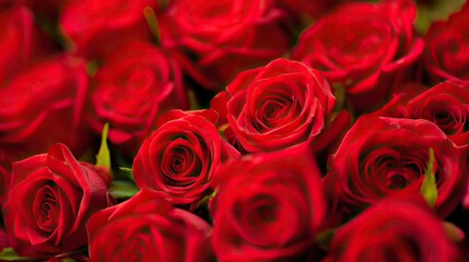 Obraz premium Red rose pattern, combined with bright floral colors, symbolizes the love and emotions of Valentine's Day, the colors of the flowers, and the romantic festive atmosphere.