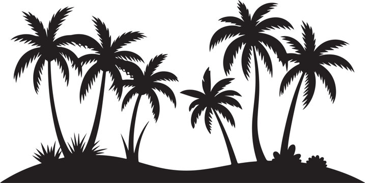 palm tree silhouette on hill vector for tropical design