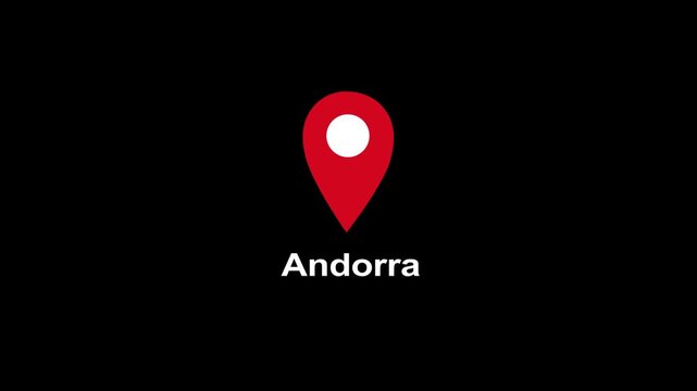 China Location city of Andorra , animated GPS location tracking icon GPS Map symbol. Map pin icon animation with Andorra city text. 