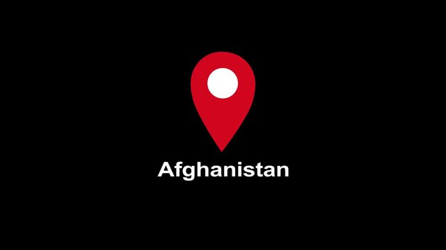  Location pin icon with the word Afghanistan China Location city of  , animated GPS location tracking icon GPS Map symbol. Map pin icon animation with  Location pin icon with the word Afgh city text. 