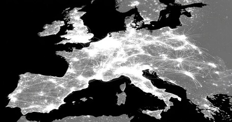 Europe at Night Satellite View.