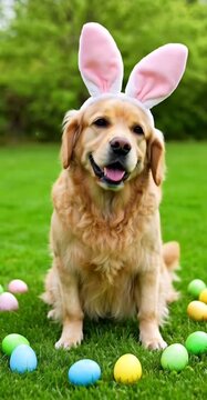 Golden Retriever Dog Portrait Outdoors, Happy Pet Close Up