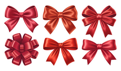 Luxury red ribbon bow vector illustration isolated on white for gift packaging greeting cards and holiday designs