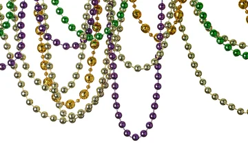 Fotobehang Natuur Park Colorful beads for Mardi Gras celebration on white background  © Pixel-Shot