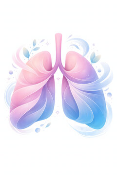 Abstract human lungs illustration with soft pastel pink and blue gradient, healthy respiratory system breath and fresh air concept.