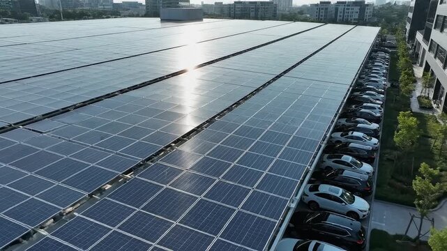 Solar panel covered parking lot with cars