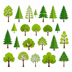 Fototapeta premium Collection of diverse green trees isolated on white background vector illustration set