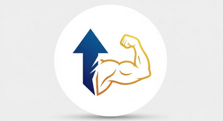 Flexed arm with upward arrow symbol on white background