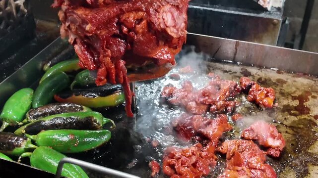 Close-Up Slow Motion of Al Pastor Pork on a Trompo