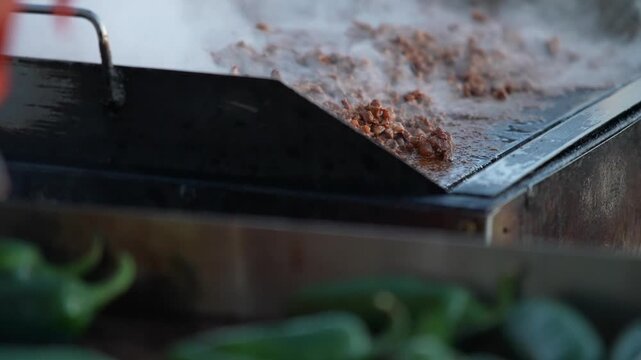 Street Grill Magic: Slow Motion Meat Cooking