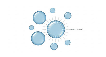 Water droplets with sunlight and textured background elements on white