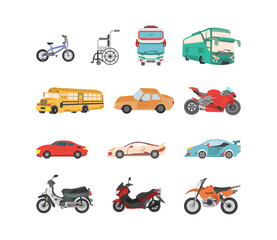 Fototapeta premium Vector Set of Transportation Vehicles Illustration Collection for Urban Travel Logistics and Public Transit Design