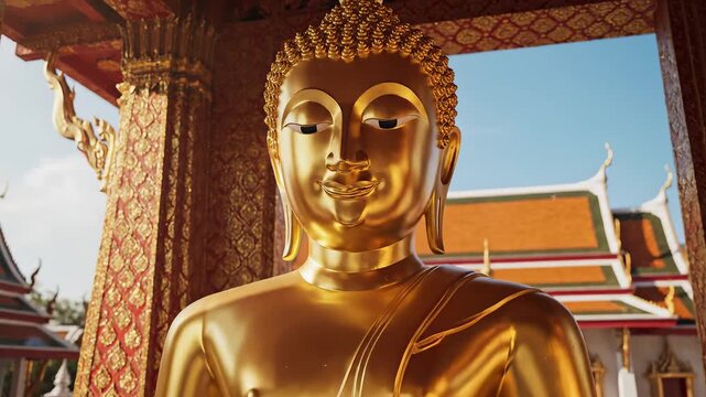 Golden Buddha statue in ornate temple