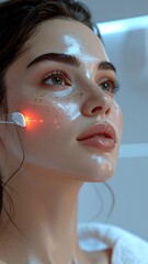 Young woman undergoing advanced facial laser treatment for skin rejuvenation.