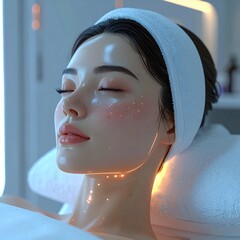 Young Woman Receiving Facial Treatment in a Modern Spa.