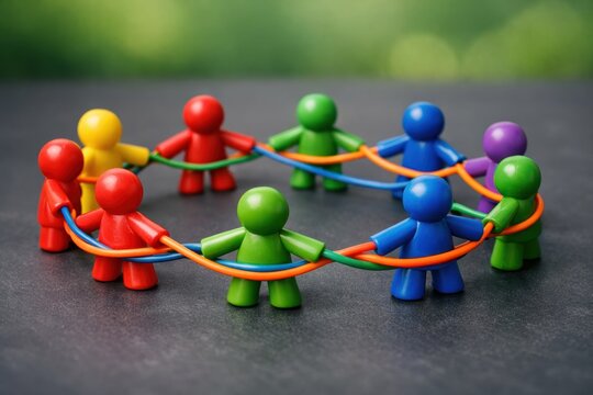 Interconnected Harmony: A vibrant circle of figures, united by a colorful thread, stands as a testament to the beauty of collaboration and unity.