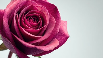 Deep magenta rose bloom fills the left side of the frame against a light background