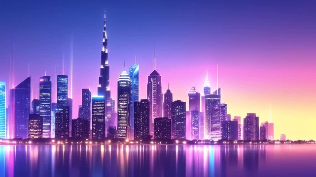 Futuristic Dubai Skyline at Night - A Neon-Lit Urban Dreamscape.