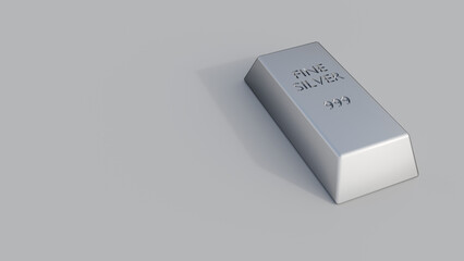 A 3d rendering of silver bullion bars, each bar is stamped with the text "FINE SILVER" and the purity mark "999", indicating they are 99.9% pure silver. © Love Employee