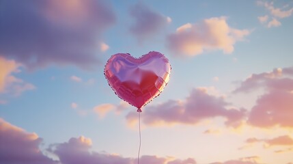 Fototapeta premium A collection of 3D pink and red heart-shaped balloons floating in a dreamy sky. Perfect for Valentine's Day, weddings, love, romance, and celebrations. A symbol of affection and joy.