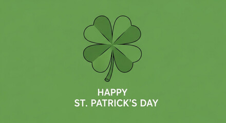 Green four leaf clover with happy st patrick's day text on green background celebrating luck and irish heritage