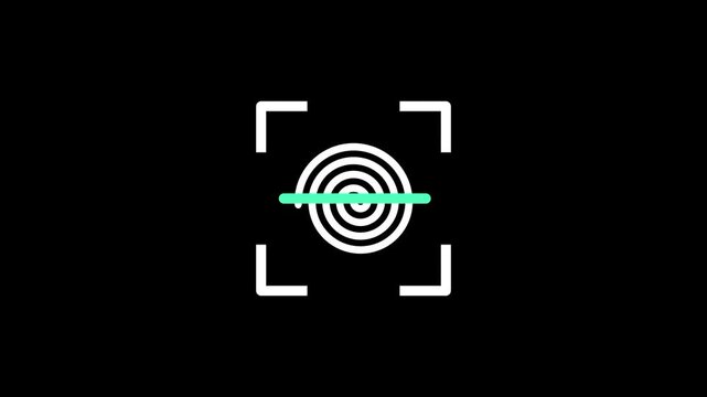 The white concentric circles form a hypnotic spiral pattern that sits above a green line suggesting a portal or a psychological symbol being analyzed by a high tech computer scanning interface