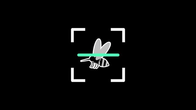 A small winged insect resembling a bee or a fly rests on the green scanning line as the digital interface captures its form for biological analysis or for a nature themed software application