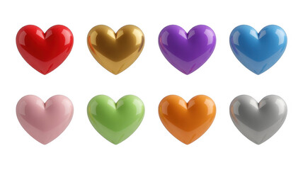 Fototapeta premium Colorful shiny hearts isolated on a transparent background