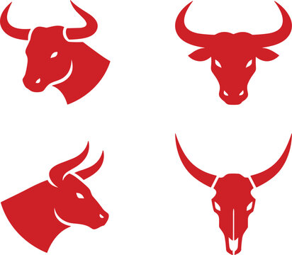 Red bull head mascot and skull logo set for sports team gym fitness western branding powerful animal vector,